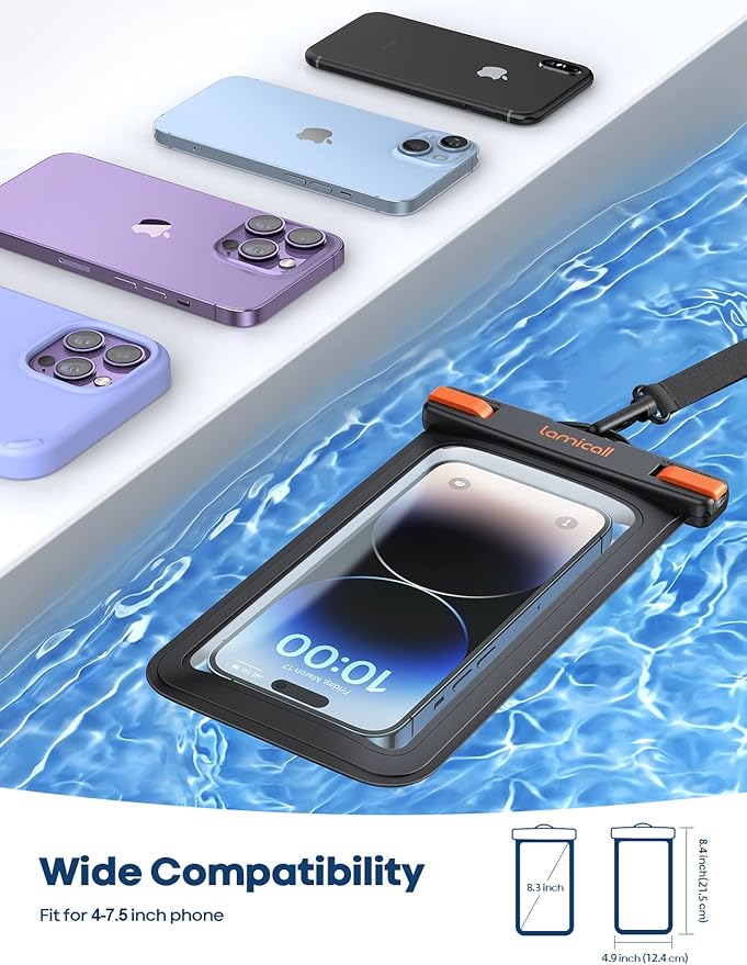 Lamicall Large Size Waterproof Phone Pouch Case - [ Big Case Friendly ] for Galaxy S25 Ultra, S22 23 S24 Ultra with Case, for iPhone 17 16 15 14 13 Pro Max, Swimming Equipment Bags for 7.5"