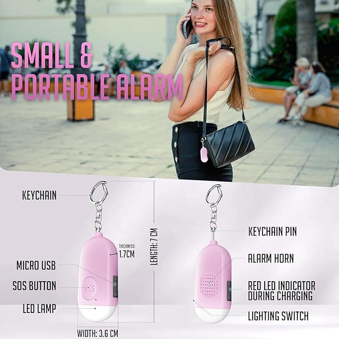 Self Defense Keychain Personal Alarm- 130dB Rechargerable Self Defense Alarm Keychian with Emergency LED Flashlight - Security Personal Protection Device for Women Girls Kids Elderly