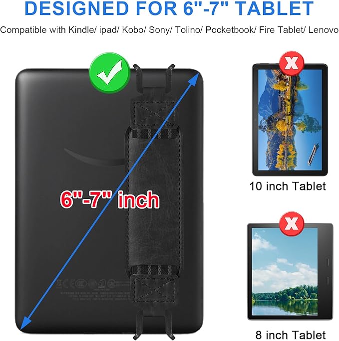 HoYiXi Universal Soft Hand Strap for 6-7 Inch eReader Tablet Compatible with Kobo/Pocketbook/Tolino/Paperwhite/Nook eReader,for 6", 6.8", 7" eReader,High Elasticity Hand Strap for Tablet,Black