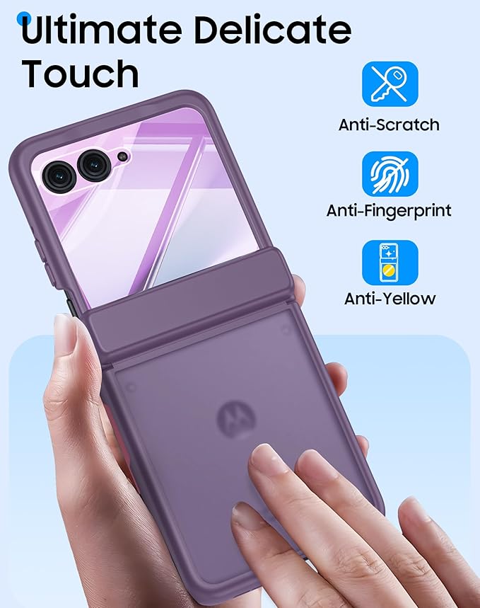 for Motorola Razr 2025 Case/Razr 2024 Case with Hinge Protection, Screen Protector, Ultra-Thin Skin Feel Translucent Frosted, Shockproof Cover for Razr 2025/2024-Purple (NOT for Plus/Ultra)