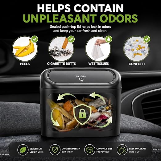 Mini Car Trash Can – Leakproof Vehicle Garbage Bin, 2-Pack with 150 Trash Bags, Portable Hanging Car Organizer for SUV & Sedan