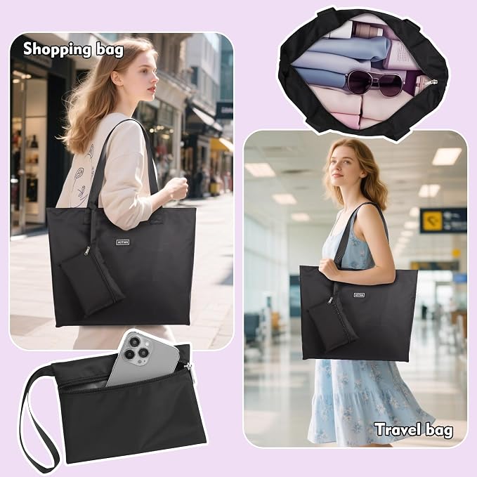 AOTIAN Heavy Duty 20 Liter Reusable Grocery Bags, Thickened Tear-Resistant Polyester Fabric Foldable Machine Washable Shopping Bags, Zipper Closure Water-Resistant Large Tote Bag Travel Gym Beach Bag