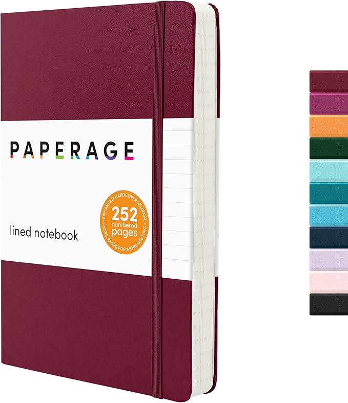 PAPERAGE Lined Journal Notebook, Hardcover Journal for Women & Men, 252 Pages, (5.6 in x 8 in), College Ruled Journaling Notebook for Work, School Supplies & Note Taking, (Burgundy)