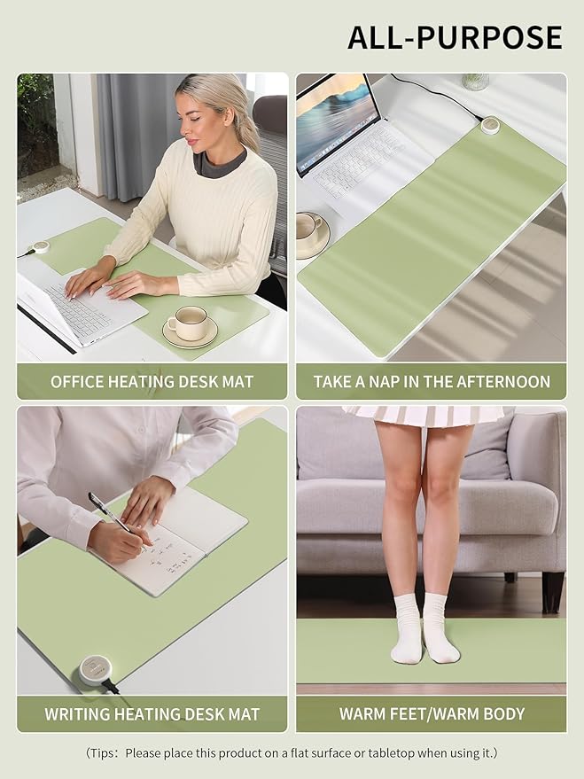 PAIDU Heated Mouse Pad Hand Warmers, Electric Warm Office Desk Mat, 31.5" x 13", 3 Control Levels Temperature 3 Hours Auto Shut-Off, Suitable for Home/Offices Computer Keyboard Pads (Green)
