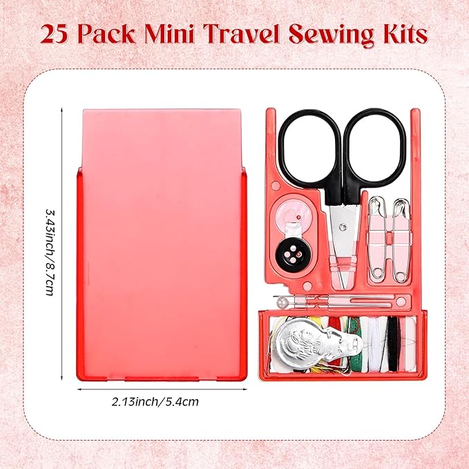 Knitgrip 25 Boxes Mini Travel Sewing Kit Quick Fix Sewing Kits Bulk Basic Portable Pre Threaded Needle Emergency Repair Tool for Adults DIY Handcraft Wedding Gifts Beginner Traveler Home Hotel (Red)