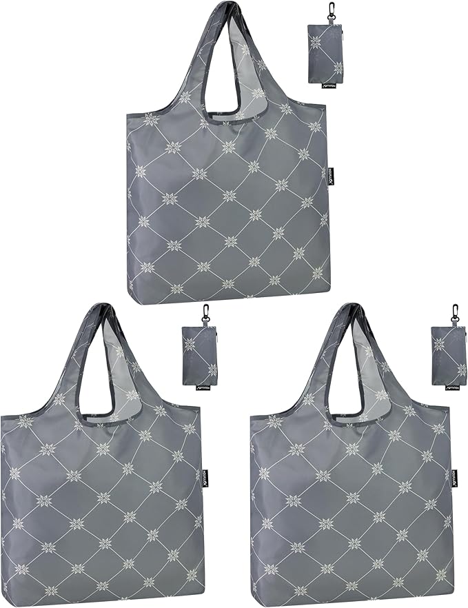 HOLYLUCK Reusable Grocery Bags,Heavy Duty Foldable Shopping Tote Bag (Standard, Grey square)