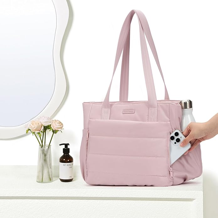 NISHEL Travel Puffy Tote Bag For Women, Ultra-Lightweight Large Tote Purse For Office Day And a Short Weekend Getaway