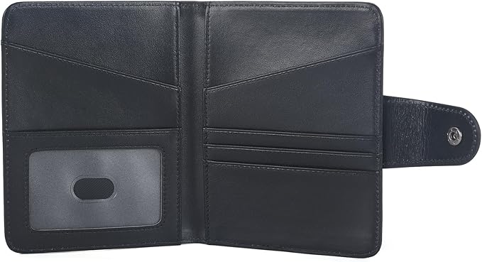Polare Napa Leather Slim and Soft RFID Blocking wallet For Men Snap Bifold Travel Wallet Passport Holders 2 Passports (Black with AirTag Slot)