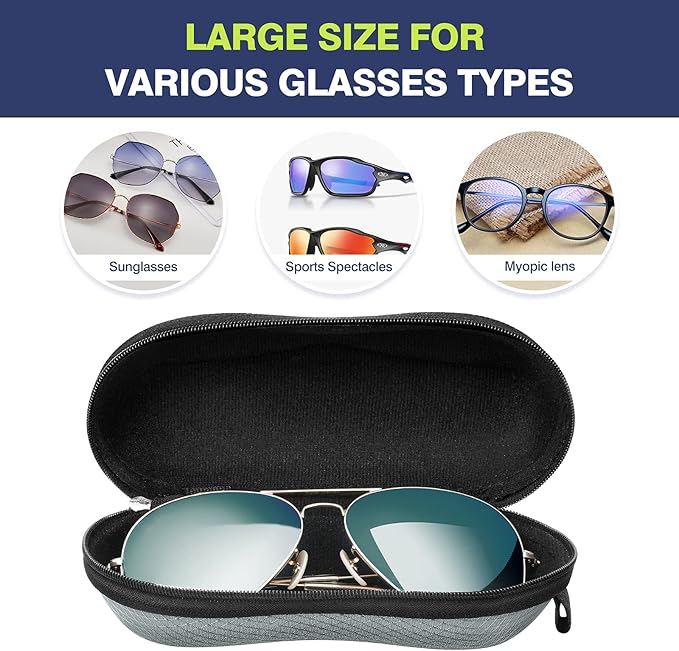 MoKo Semi Hard Shell Sunglasses Case, Unisex Protective Eyeglass Case Glasses Case Holder with Metal Hanging Hook