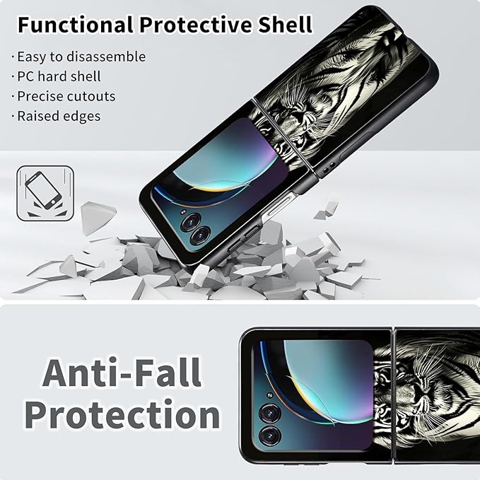 for Motorola Moto Razr Plus 2024 Case,for Moto Razr 50 Ultra Case Cute Slim Hard PC Thin Anti-Scratches Shockproof Protective Phone Cover for Motorola 50 Ultra,Cool Black Tiger