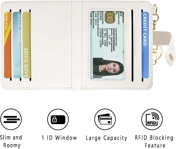 Airkit Small Wallets Woman RFID Blocking Leather Credit Card Holder - with ID Window - Card Wallets for Women - with Zipper Coin Purse - Keychain Wallet