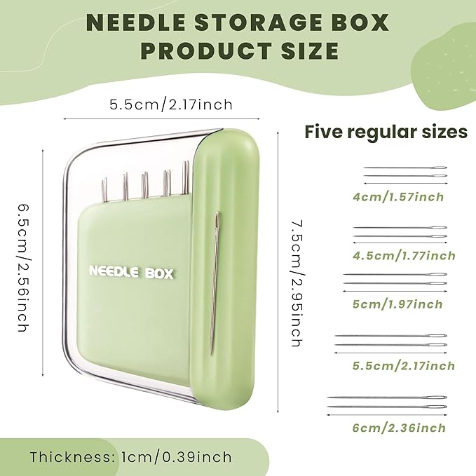 Portable Travel Magnetic Sewing Needles Case with 5 Sizes 10 PCS Sewing Sharp Needles Hand Quilting Needles,Embroidery Needles Magnetic Needle Holder for Hand Sewing Art Crafts Repair(Green)