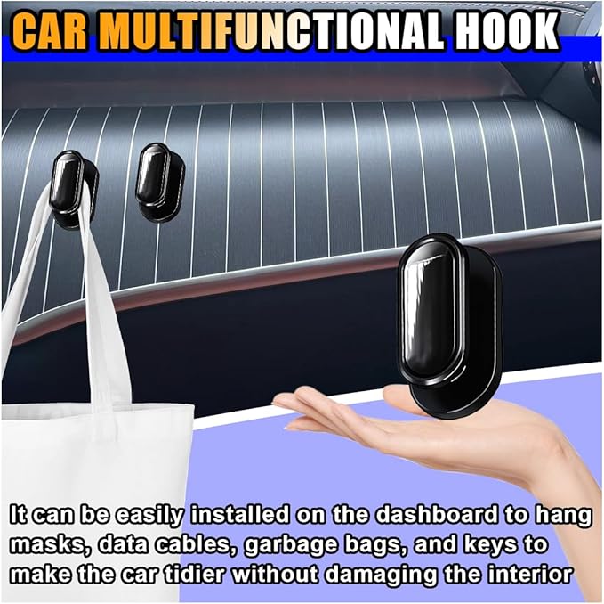 KITUREK Car Mini Hooks, Multifunctional Strong Self-Adhesive Backseat Hangers, Wall Hanging Hooks, Universal Hook Stickers, Car Interior Accessories for Key Charging Cable Earphone (8PCS Glossy)