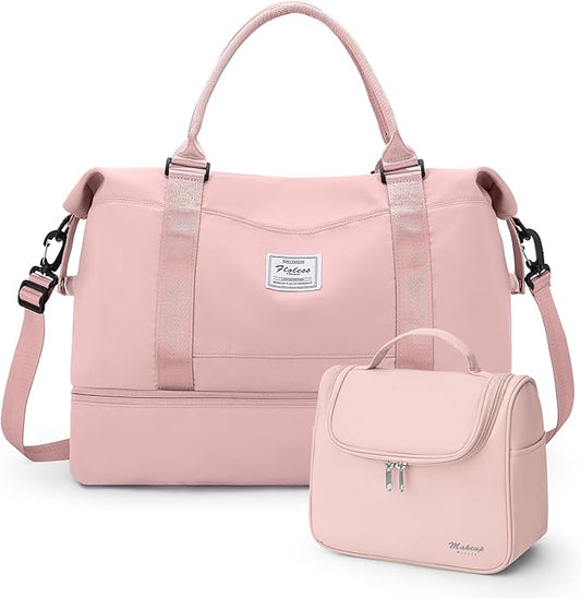 Travel Duffle Bag with Shoe Compartment,Weekender Bags for Women, Carry on Overnight Bag with Toiletry Bag,Gym Duffel Bag with Wet Pocket