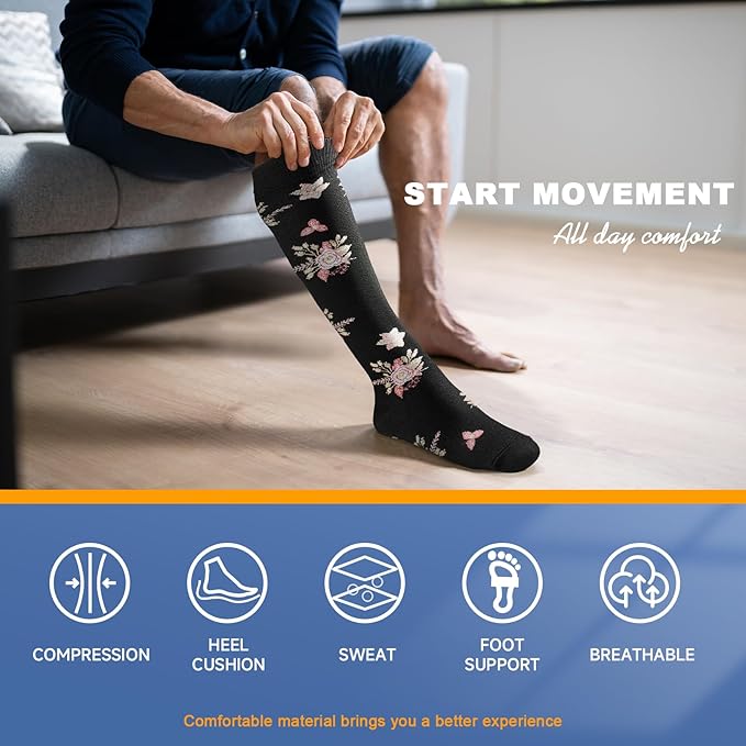 cerpite Compression Socks for Women & Men 6 Pairs Knee High Compression Socks 20-30 mmhg Best for Running,Nurse,Travel