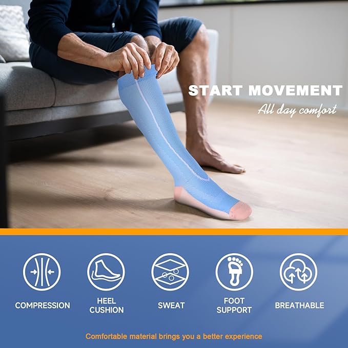 cerpite Compression Socks for Women & Men 6 Pairs Knee High Compression Socks 20-30 mmhg Best for Running,Nurse,Travel