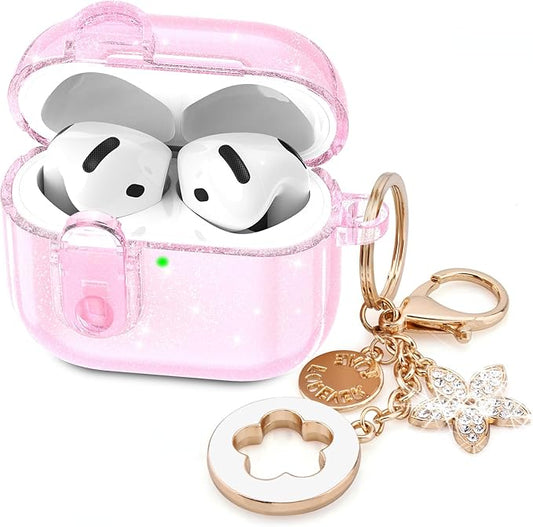 (with Safety Lock) VISOOM 2025 Clear Cases for Airpods iPods 4 Case Cover Women, Bling Airpod iPod 4 Cases Soft 4th Gen Air Pods iPods Case with Keychain for Apple Headphones Airpods4 Generation-Pink