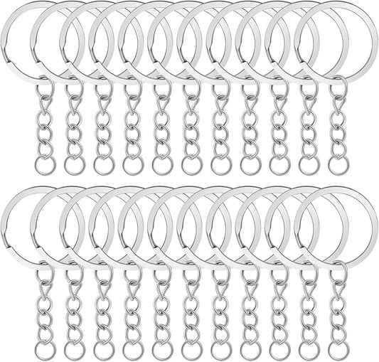 10Pcs Keychain Key Ring with Chain Bulk Split Key Chain,1.1 Inch Key Chains Parts with Open Jump Ring Connector for Jewelry Making Crafts (White K)