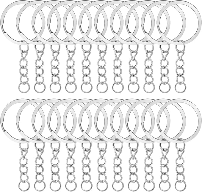 50Pcs Keychain Key Ring with Chain Bulk Split Key Chain，1.1 Inch Key Chains Parts with Open Jump Ring Connector for Jewelry Making Crafts (White K)