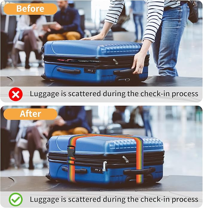 BILIONE 8 Pcs Luggage Straps, 79" Long Belts Keep Suitcase Secure While Traveling, TSA Approved Add a Bag Premium Accessory for Travel Bag Closure (4Pcs Blue + 4Pcs Green)