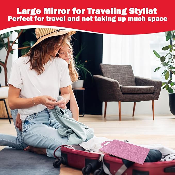 Foldable Full Length Mirror, 2 in 1 Hangable & Tabletop Acrylic Mirror, Portable Travel Mirror with Handle for Dance Bedroom Wardrobe Stage Makeup Checks Camping Outdoor Use (47" x 12.5", Tri-Fold)