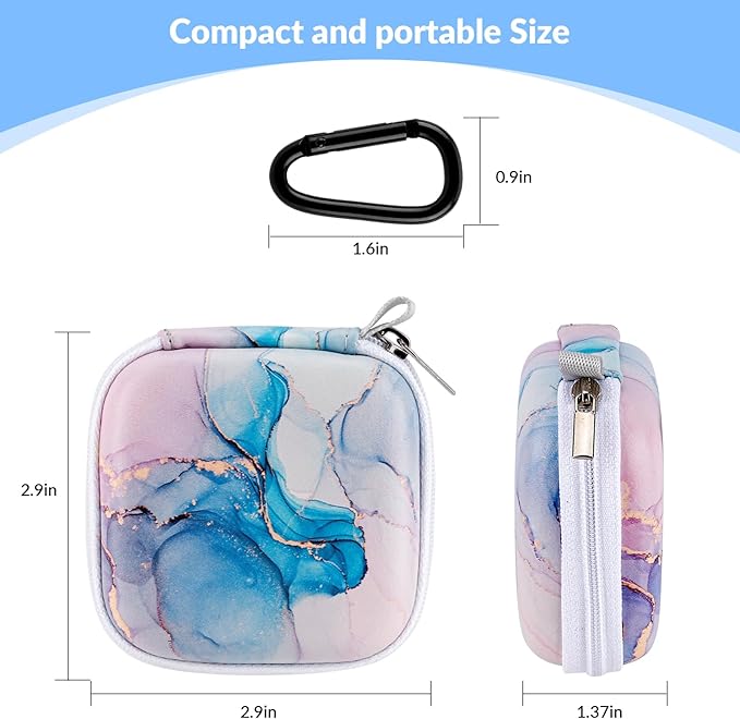 Earbud Case, Personalised Patterned Portable EVA Headphone case Cell Phone Accessories Organizer with Carabiner for Wired/Wireless Earphone, Earbud, Earpieces, SD Memory Card, Camera Chips