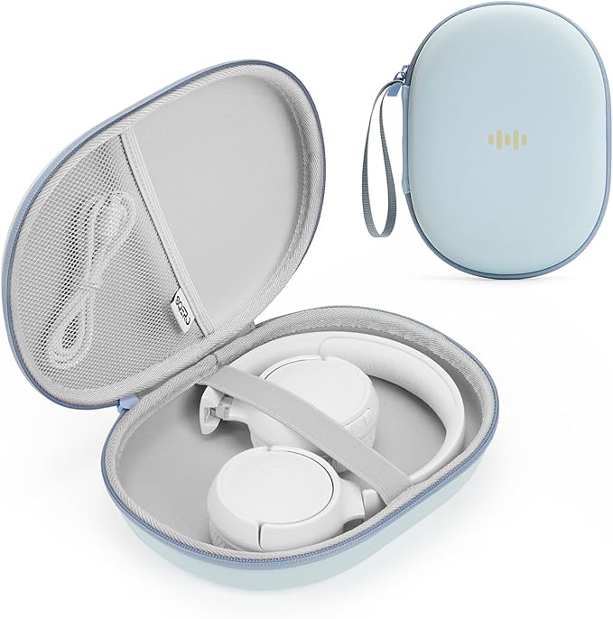 Headphone Case Hard Shell for JBL Tune 520BT/510BT/500BT/720BT/Bose/Soundcore Anker/BERIBES/KVIDIO/TOZO/JLab, Ultra-Slim Over-Ear Headset Universal Portable Travel Organizer Bag (Light Blue)