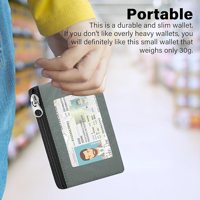 Minimalist RFID Wallet with Lanyard, Multi-Functional ID Case with 2 Zipper Pockets and Key Chain for Men and Women, Tactical Badge Pouch Cards Holder, Coin Purse for Travel Sports - Green&Blue