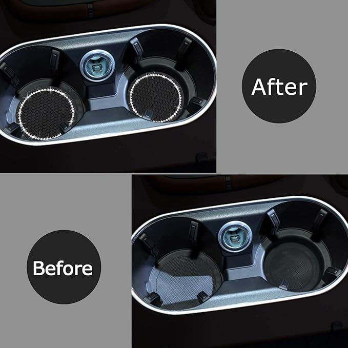 yousheng 2PCS Bling Car Cup Coaster, Universal Vehicle Bling Holder Insert,2.75 inch Rhinestone Anti Slip Silicone Insert,Suitable for Most Car Interior,Best Gift Car Bling for Women, Black, 2 Pack