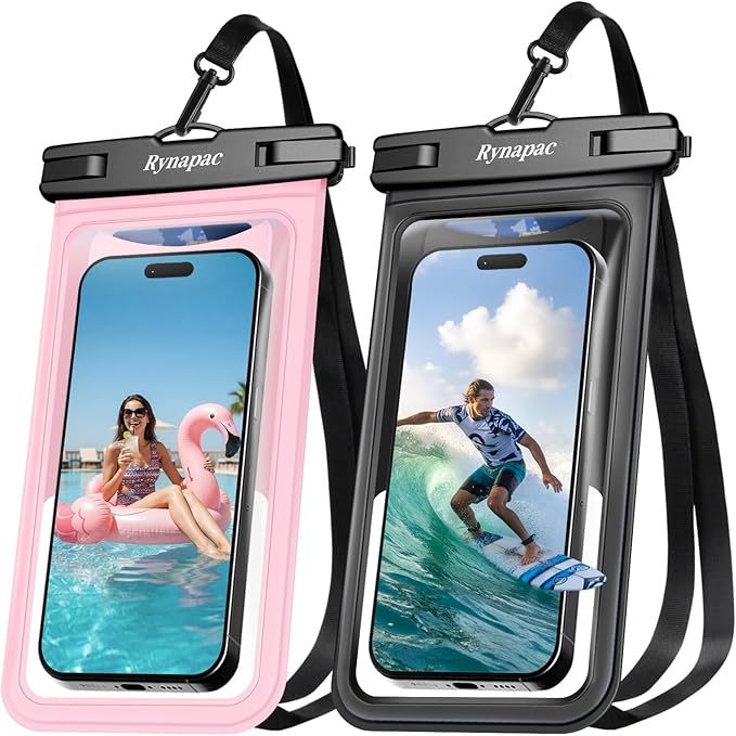 Rynapac Waterproof Phone Pouch [Up to 8.5"] - 2 Pack, IPX8 Waterproof Phone Case with Lanyard for iPhone 17 16 15 Pro Max, Touchscreen & Photograph, Cellphone Dry Bag for Beach Cruise Essentials 2026