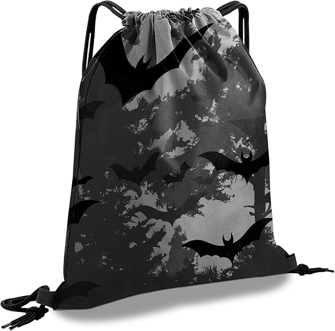 Drawstring Backpack Draw String Sports Bags for Gym Travel Beach Waterproof Cute Sackpack Men Women (13"×17")-Black Bat