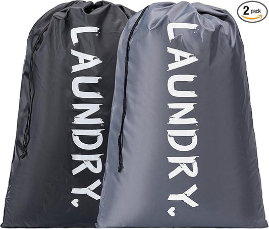 2 Pack XL Travel Laundry Bag, Machine Washable Dirty Clothes Organizer with Drawstring,Large Enough to Hold 4 Loads of Laundry, Easy Fit a Laundry Hamper or Basket Travel Essentials 24" x 36"