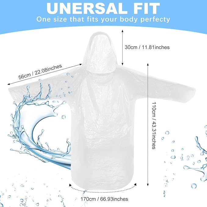 Handepo 150 Pack of Adult Rain Ponchos with Hood, Disposable Rain Ponchos, Plastic Raincoat Poncho for Adult Homeless