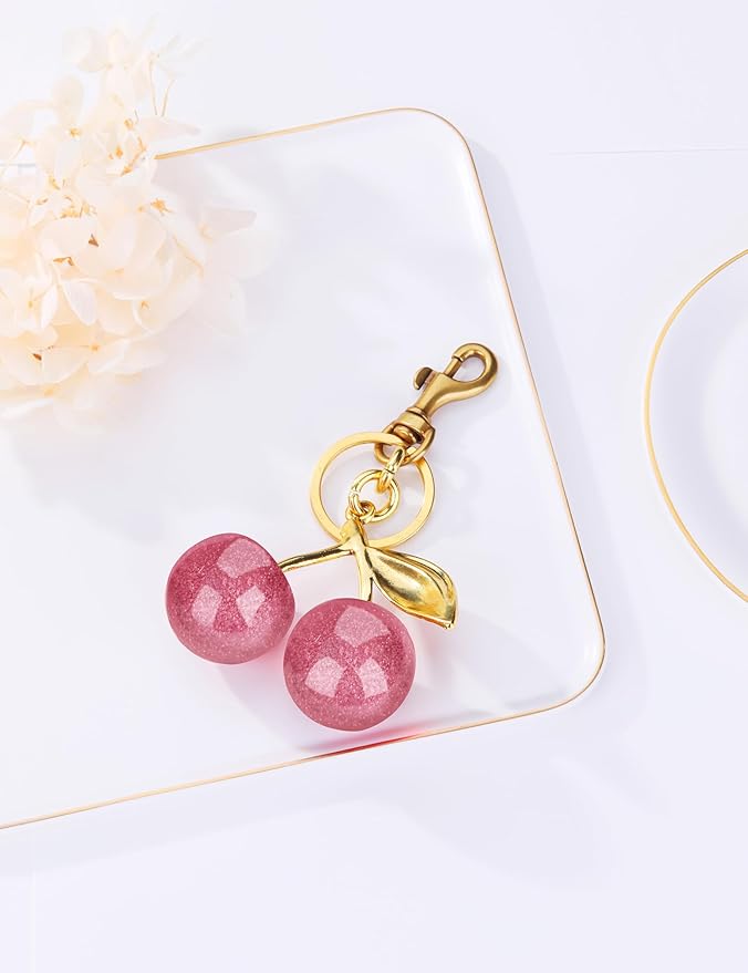 OVRUNS Cherry Bag Charm Cute Cherry Accessories Sparkling Purse Charms for Women