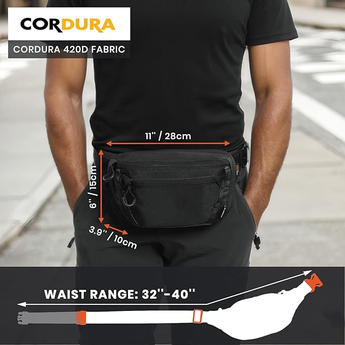 Tactical CCW Fanny Bag, Concealed Carry Fanny Pack w/Adjustable Waist Belt Tactical Waist Bag Handgun Pouch with Universal Pistol Holster, Everyday Hip Pack for Men Travel Outdoor (Black)