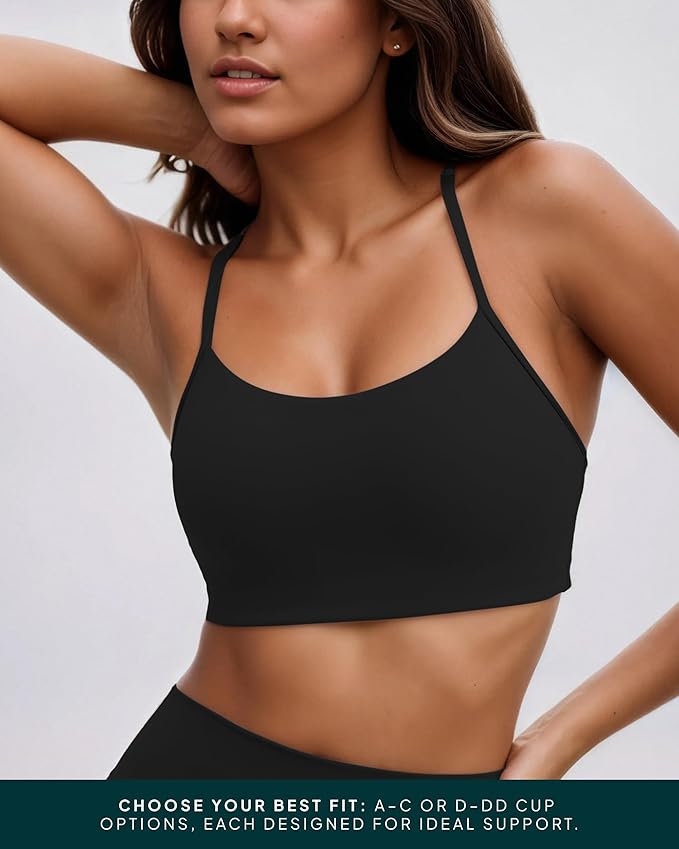 PAVOI ACTIVE Yoga Racerback Bras for Women - Buttery Soft Low Support Scoop Neck Y-Back Thin Strap Sports Bra - FlexFlow