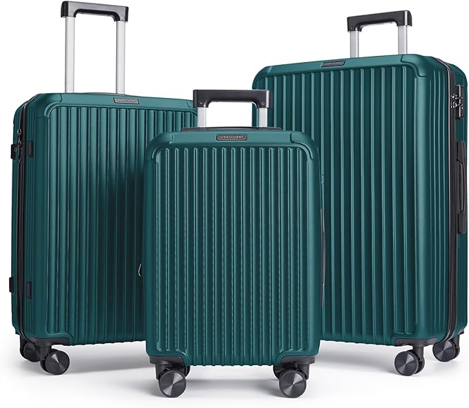 LIGHT FLIGHT Luggage Sets, Durable Hard Shell 3 Piece Set Suitcase with Spinner Wheels, Hardside Lightweight Luggage set with TSA Lock, Large Travel Luggage Set (20" 24" 28"),Fresh Ink Green