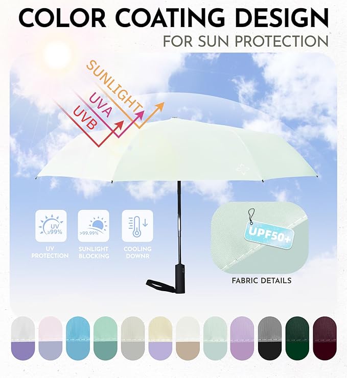 Windproof Travel Umbrella for Rain - 43" Compact Folding Umbrella, Reinforced Strong Frame, Lightweight Portable Parasol with UPF 100+ UV Sun Protection, Cruise Ship Essentials