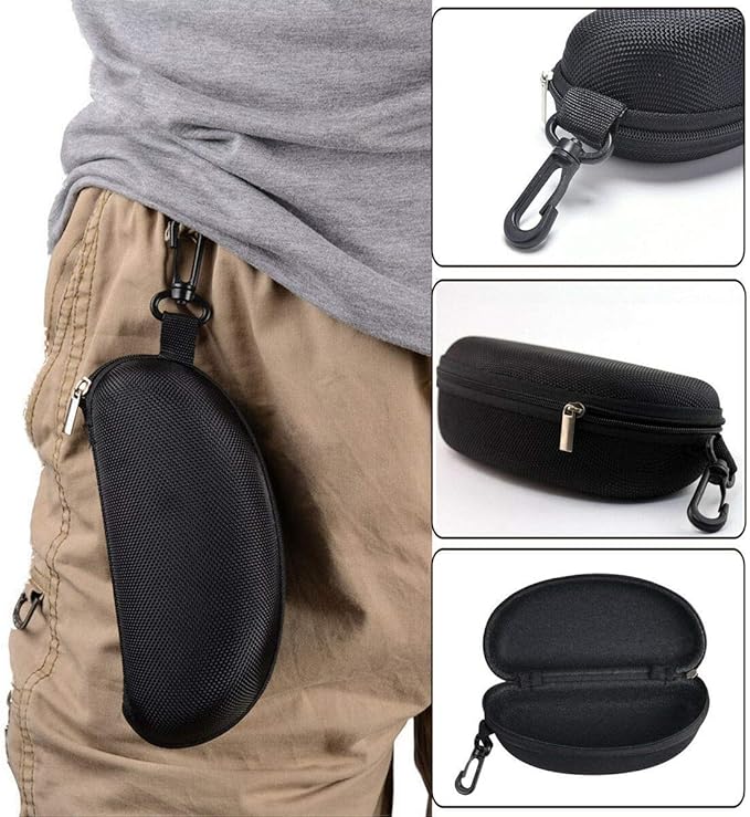 traderplus 3Pcs Hardshell Sunglasses Case/Eyeglasses Box with Zipper and Hook For Men & Women Black