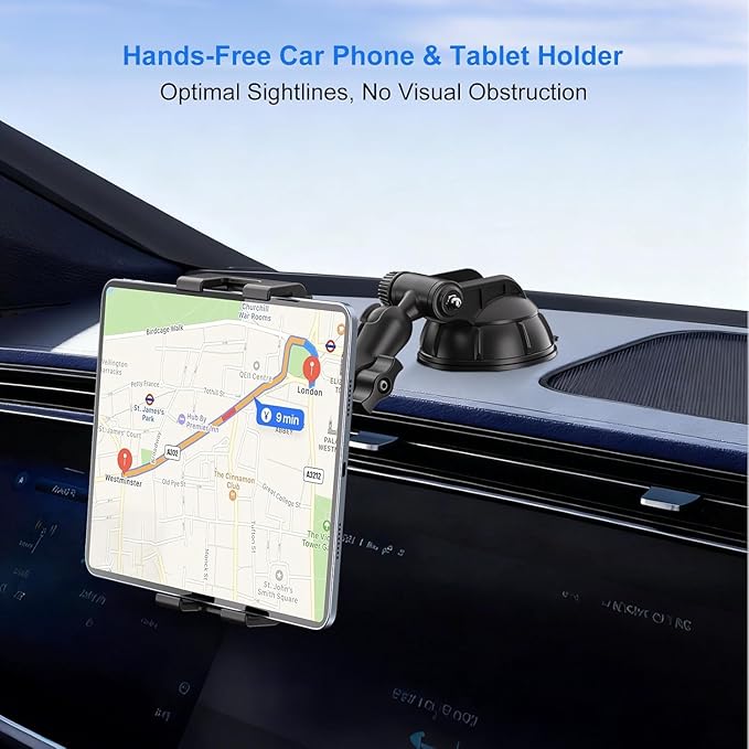 PLDHPRO Tablet Holder for Car Dashboard & Windshield, Universal iPad Car Mount Suction Cup Stand for 5.5" - 14.6" Phones & Tablets Compatible with iPhone 17/16/15, iPad, Galaxy Tab - 5.5-14.6 inch