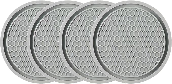 ZSDY Car Cup Coaster, 4PCS Universal Auto Non-Slip Cup Holder Embedded in Ornaments Silicone Coaster, Car Interior Accessories Sets, Grey