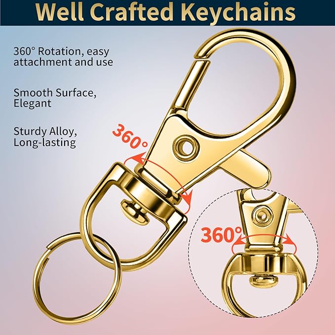 LEOBRO 60 PCS Swivel Snap Hooks and Key Rings, Keychain Clips and Key Chain Rings, Lobster Claw Clasps for Key Chains, Jewelry, Crafts, Gold