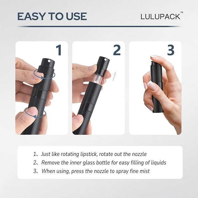 Lulupack Travel Perfume Bottle Refillable - Cologne Spray Atomizer Mini - Small Travel Size Empty Sprayer for Refill Sample Container - Portable Fragrance Decant Dispenser for Women Men 8ml 6PCS Matte
