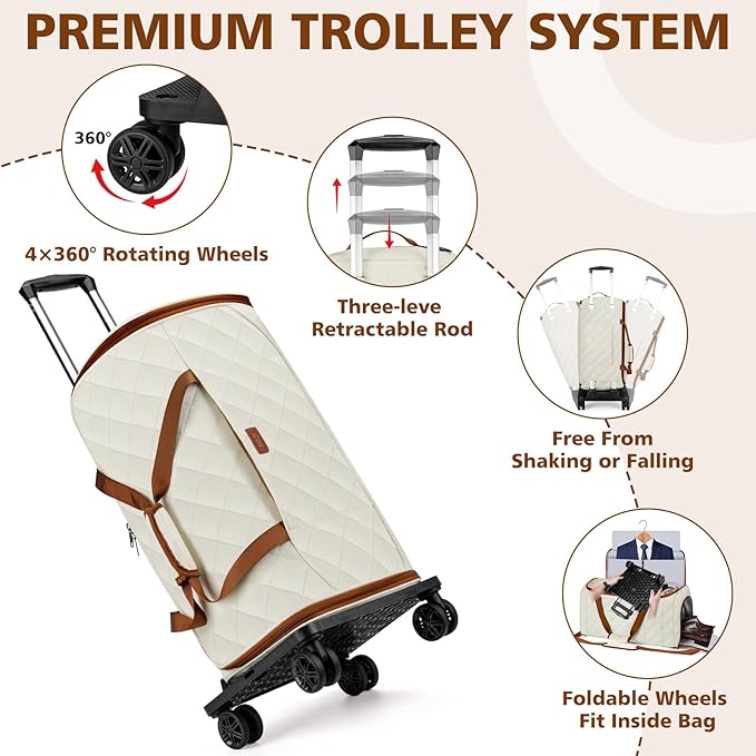 Rolling Garment Bags for Travel - Carry on Convertible Garment Duffle Bags with Wheels for Men Women, 4 in 1 Large Travel Duffel Bags with Shoes Compartment Hanging Suit Dress Weekender Bag 4pcs Set