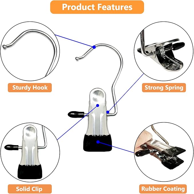 Boot Hangers for Closet, 40 Pack Hanging Clips Hook Clothes Pins for Laundry, Hanger Clips Towel Clips Boot Organizer for Home and Travel, Clothespins Clip Hangers for Pants Hats Socks Gloves
