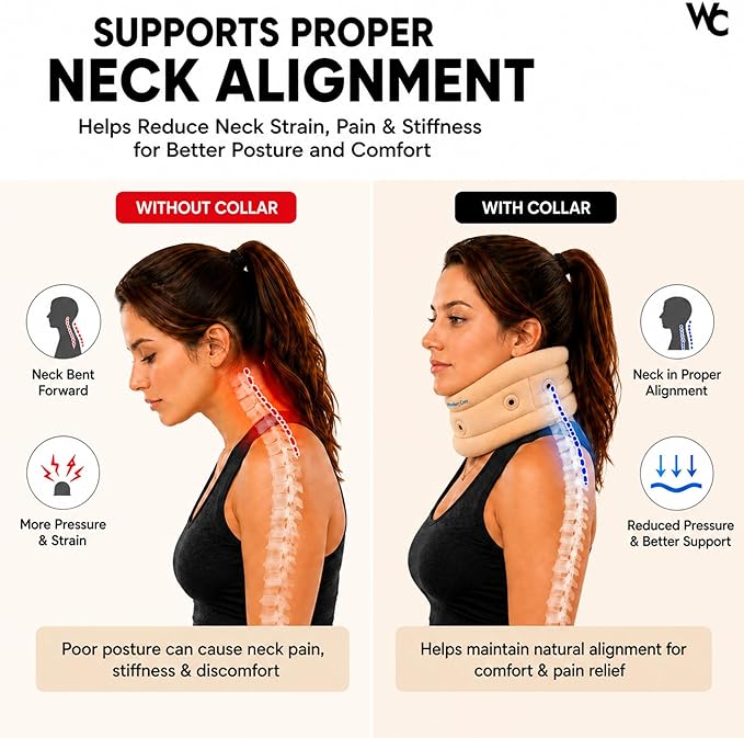Wonder Care Neck Brace for Sleeping Cervical Collar Adjustable Neck Support Brace Relief Cervical Spine Pressure Ideal for Travel, Office Workers & Neck Injury Recovery, Small