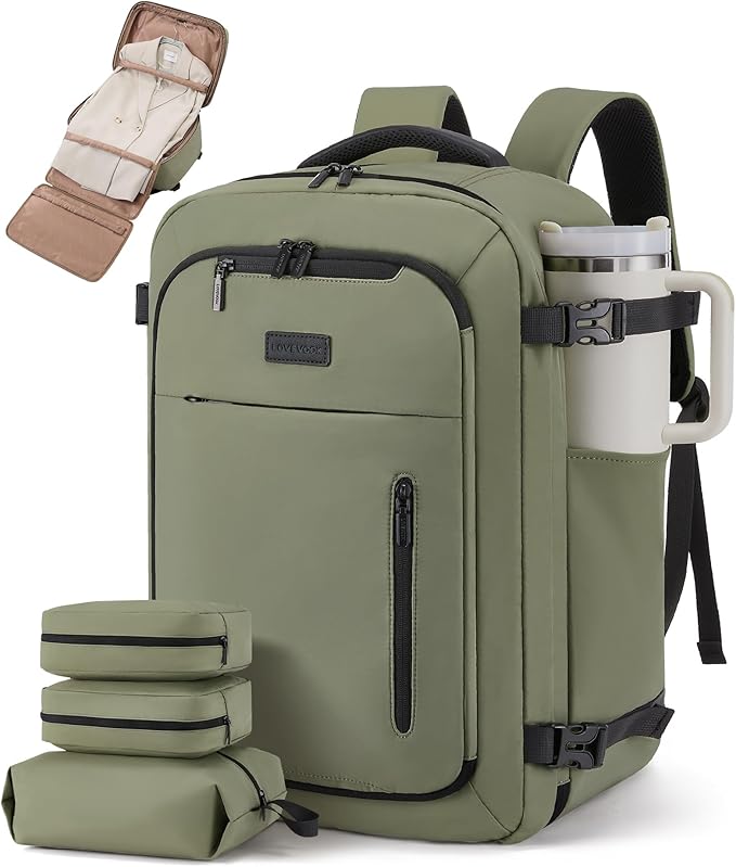 LOVEVOOK Travel Backpack for Women Men with Garment Bag, 50L Carry on Backpack as TSA Personal Item Flight Approved, Luggage Daypack Fits 17.3" Laptop, Overnight Business Weekender Travel Essential