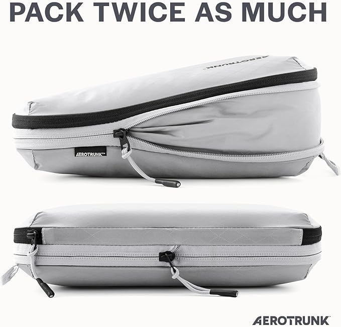 Aerotrunk Ultralight Compression Packing Cubes - Lightweight Travel Organizers for Suitcases and Luggage (3-Pack, Light Grey)