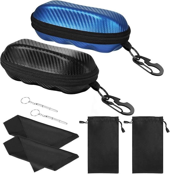 MoKo Semi Hard Shell Sunglasses Case, Unisex Protective Eyeglass Case Glasses Case Holder with Metal Hanging Hook