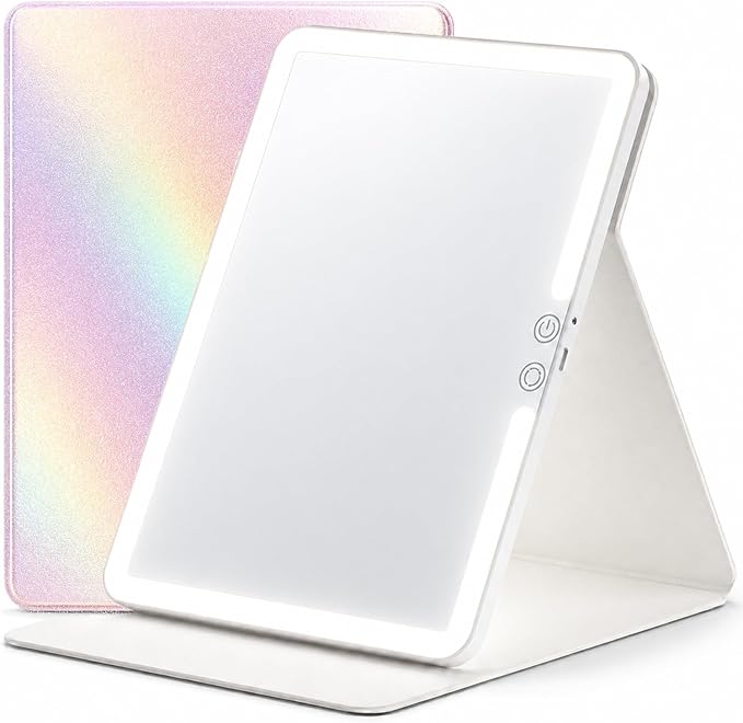 Travel Makeup Mirror with Lights, Lighted Vanity Mirror, 11.9", Iridescent Blush